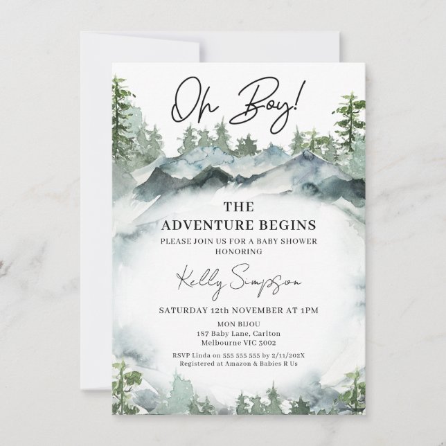 Adventure Begins Wilderness Scene Baby Shower Invitation (Front)
