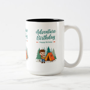 Adventure Birthday Camping Kids Art Two-Tone Coffee Mug