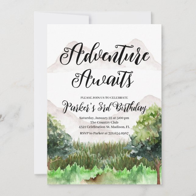 Adventure Birthday, Camping, Mountain Invitation (Front)