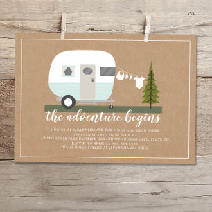 Adventure Blue Trailer Camper Woodland Baby Shower Invitation