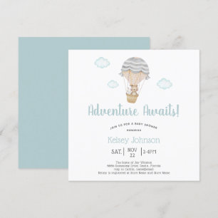 Adventure Blue Woodland Teddy Bear Baby Shower Invitation