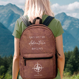 Adventure Brown Leather Travel Personalised Printed Backpack