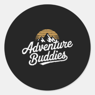 Adventure Buddies Mountain Hiker Hiking Funny Coup Classic Round Sticker