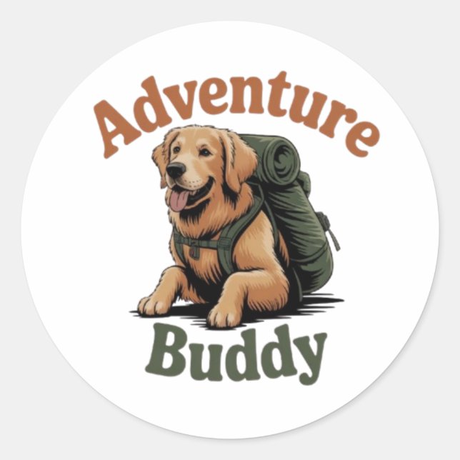 Adventure Buddy Golden Retriever Hiking Dog Sticke Classic Round Sticker (Front)