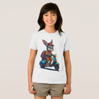 Adventure Bunny Kid’s Tee – Cute Rabbit on Scooter