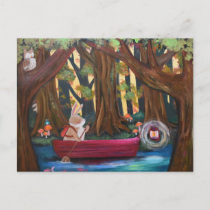 Adventure Bunny Rabbit Whimsical Storybook Art Postcard