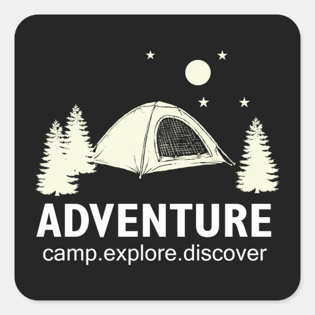 Adventure Camp Explore and Discover Square Sticker (Front)