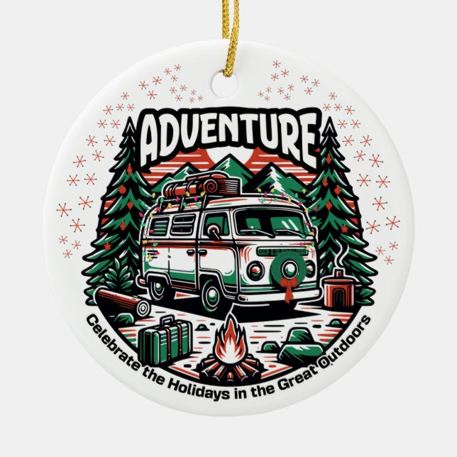 Adventure Camper Van Christmas Ceramic Tree Decoration (Front)