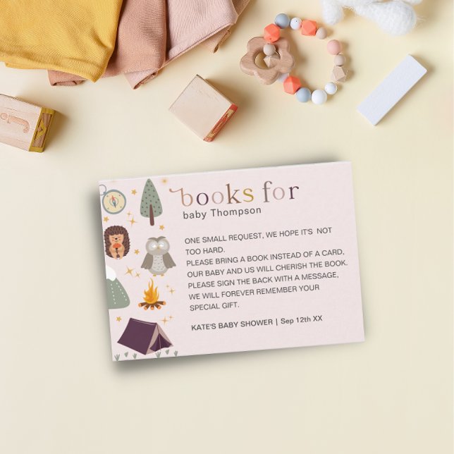 Adventure Camping Girl Soft Pink Baby Book Request Enclosure Card (Creator Uploaded)