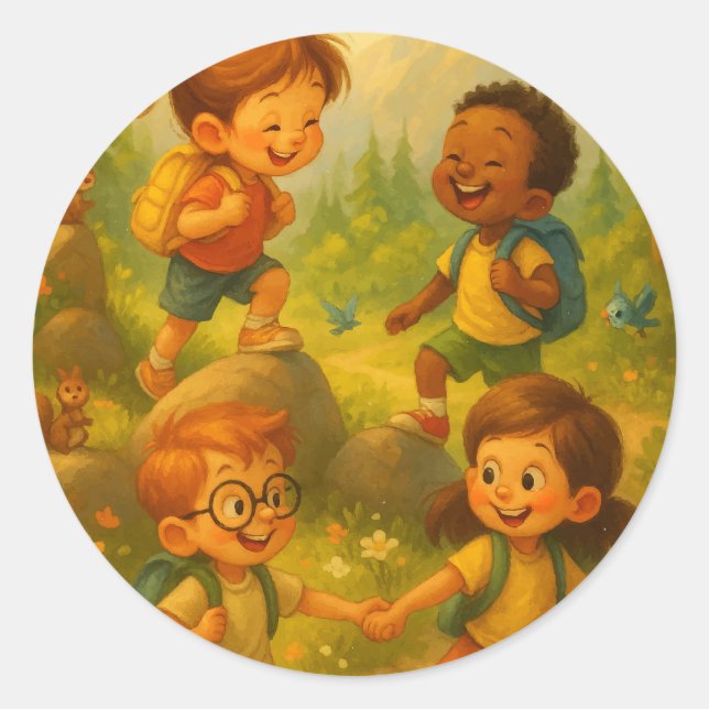 Adventure Crew – Round Hiking Sticker for Kids (Front)