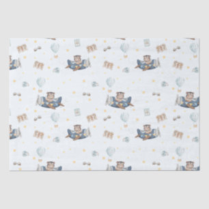 Adventure Cute Aviation Bear Blue Plane Decoupage Tissue Paper