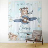 Adventure Cute Bear Blue Plane Boy Baby Shower