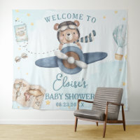 Adventure Cute Bear Blue Plane Boy Baby Shower