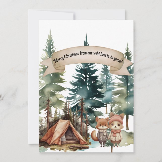 Adventure Cute Couple Kawaii Outdoor Christmas  Holiday Card (Front)