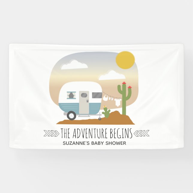 Adventure Desert Camper Blue Baby Shower Banner (Horizontal)