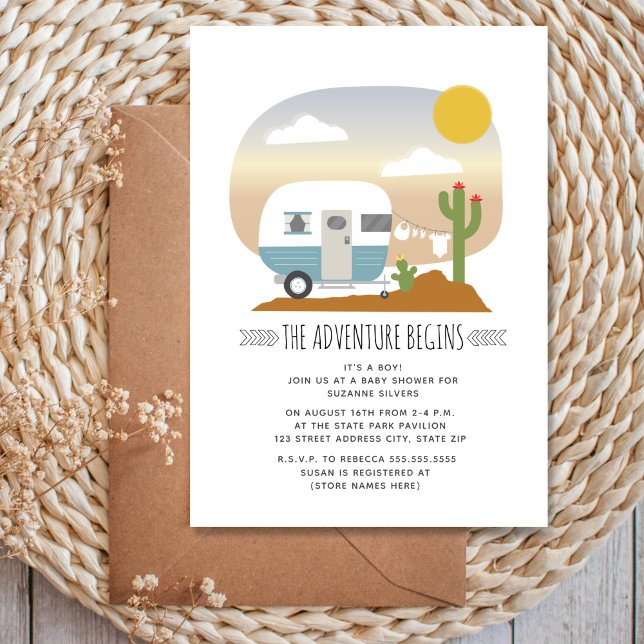 Adventure Desert Camper Blue Boy Baby Shower Invitation (Creator Uploaded)