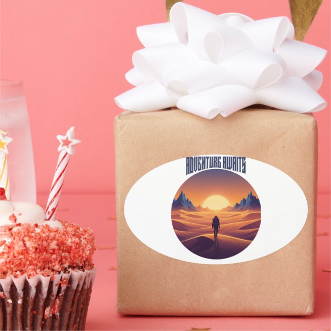 Adventure Desert Tee — Chasing Dunes & Desert Sky Oval Sticker (Party)