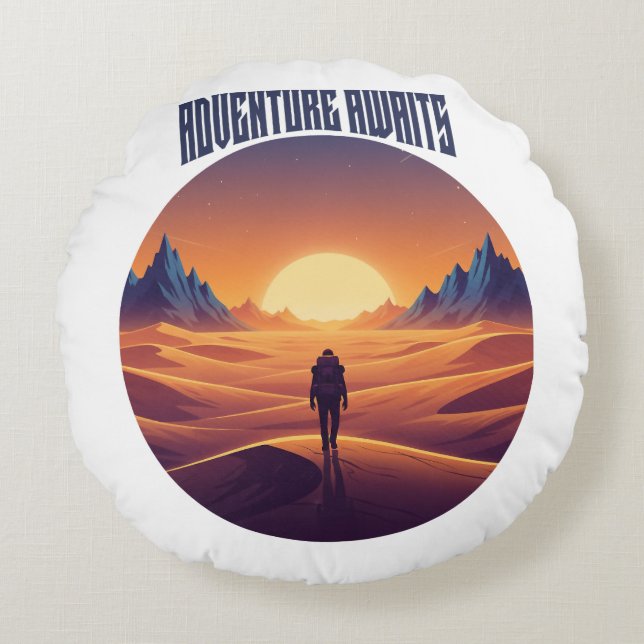 Adventure Desert Tee — Chasing Dunes & Desert Sky Round Cushion (Front)
