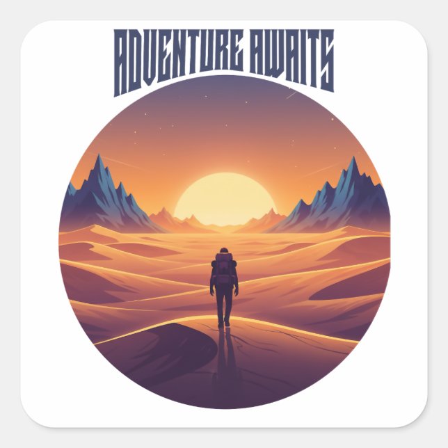 Adventure Desert Tee — Chasing Dunes & Desert Sky Square Sticker (Front)