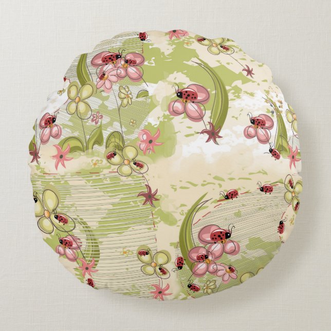 Adventure Ditsy Ladybirds Round Cushion (Front)