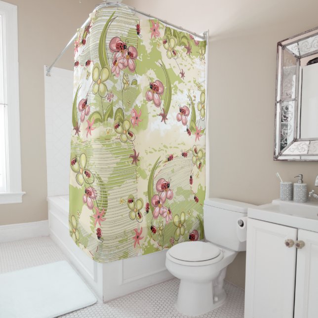 Adventure Ditsy Ladybirds Shower Curtain (In Situ)