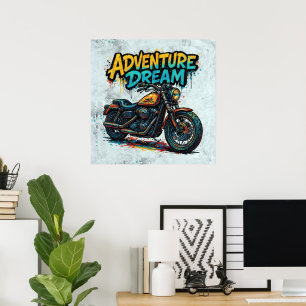 Adventure Dream Ride / Vintage Chopper Motorcycle Poster