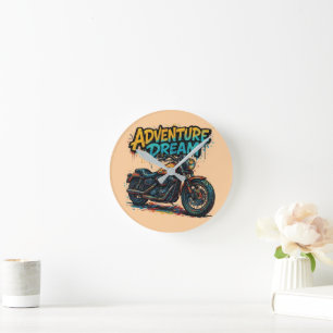 Adventure Dream Ride / Vintage Chopper Motorcycle  Round Clock
