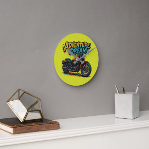 Adventure Dream Ride / Vintage Chopper Motorcycle Round Clock