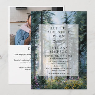 Adventure Floral Forest Photo QR Code Baby Shower Invitation