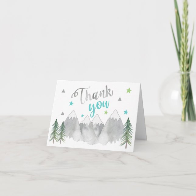 Adventure Folded Thank You Card Mountains Teal (Front)