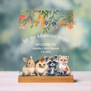 adventure forest animals baby shower welcome  acrylic sign