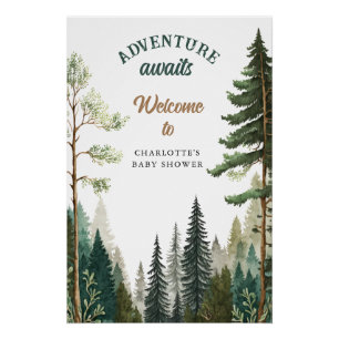 Adventure Forest Rustic Baby Shower Welcome Sign 