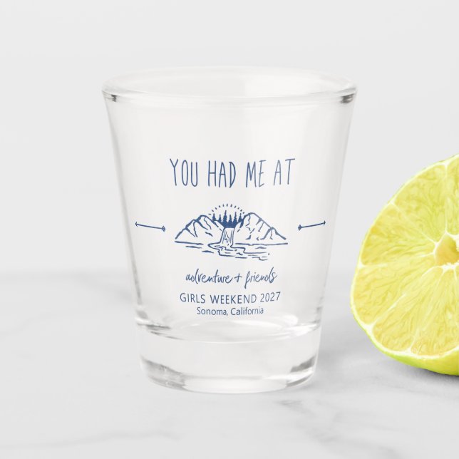 Adventure + Friends Girls Weekend Getaway Custom Shot Glass (Front)