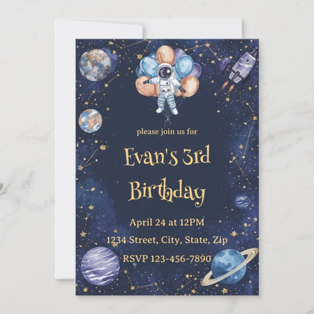 Adventure Galaxy Birthday Invitation | Astronaut (Front)