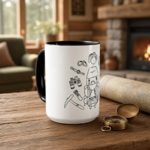Adventure Gear Line Art   Hiking Essentials Mug
