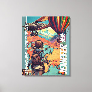 Adventure Girl, Personalised Travel Theme Canvas Print