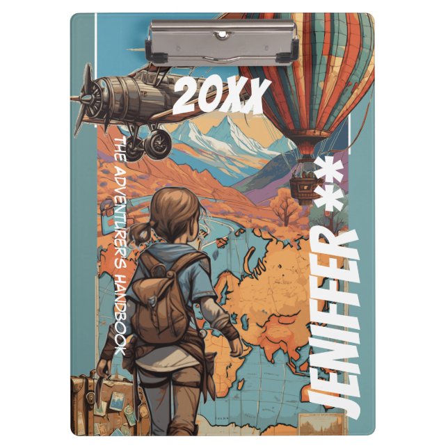 Adventure Girl, Personalised Travel Theme Clipboard (Front)