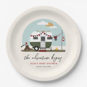 Adventure Green Camper Lumberjack Baby Shower Paper Plate