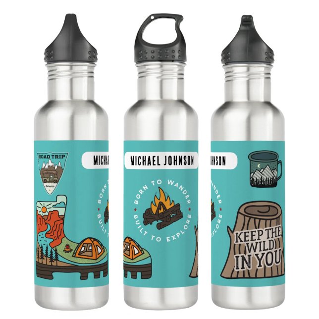 Adventure Hiking Exploring Stickers Water Bottle (Creator Uploaded)