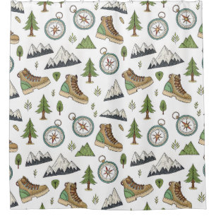 Adventure Hiking Seamless Pattern Shower Curtain