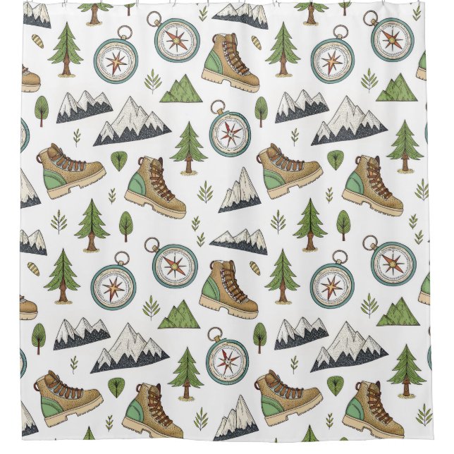 Adventure Hiking Seamless Pattern Shower Curtain (Front)