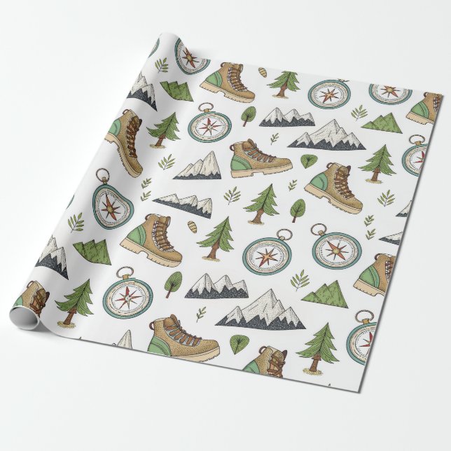 Adventure Hiking Seamless Pattern Wrapping Paper (Unrolled)