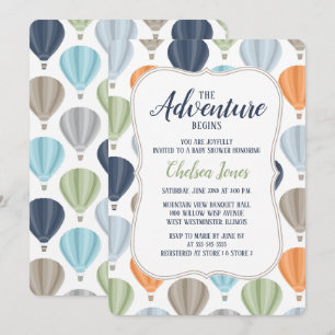 Adventure Hot Air Balloon Boy Baby Shower Invitation