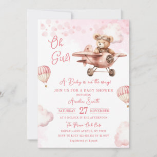Adventure Hot Air Balloon Cute Bear Baby Shower Invitation