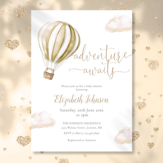 Adventure Hot Air Balloon Neutral Baby Shower Invitation (Adventure Hot Air Balloon Neutral Baby Shower Invitation)
