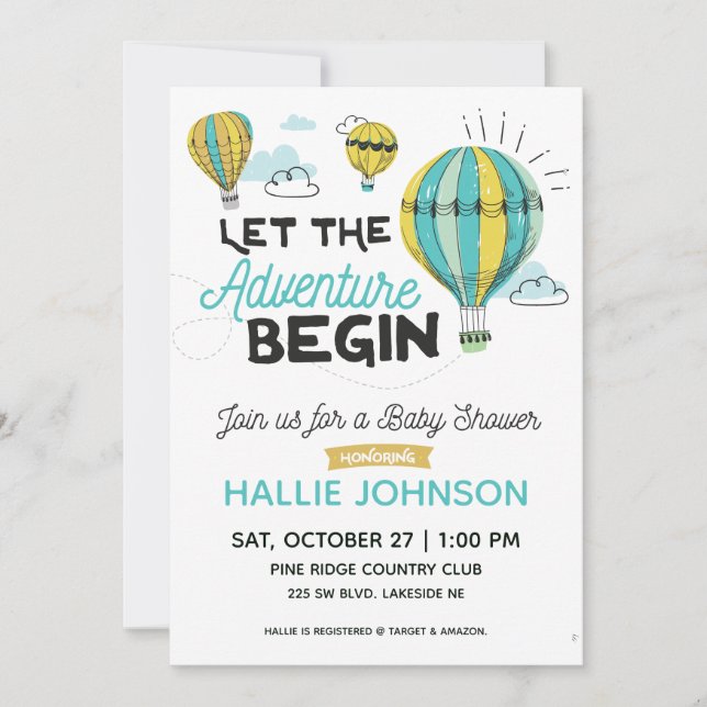 Adventure Hot Air Balloon Shower Invitation (Front)