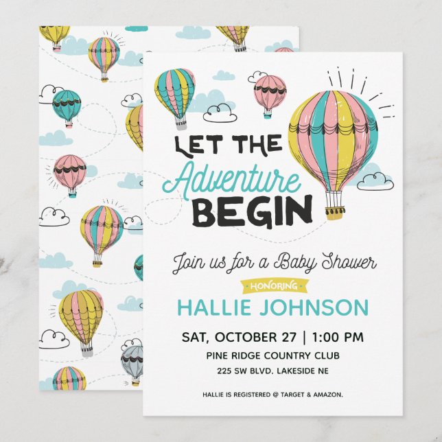 Adventure Hot Air Balloon Shower Invitation (Front/Back)