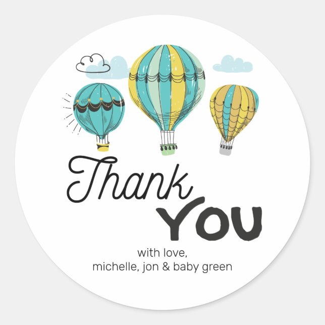 Adventure Hot Air Balloon Thank You Stickers (Front)