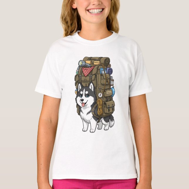 Adventure Husky Backpack Kids T-Shirt (Front)