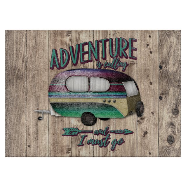 Adventure Is Calling And I must Go Mint Purple Cam Cutting Board (Front)